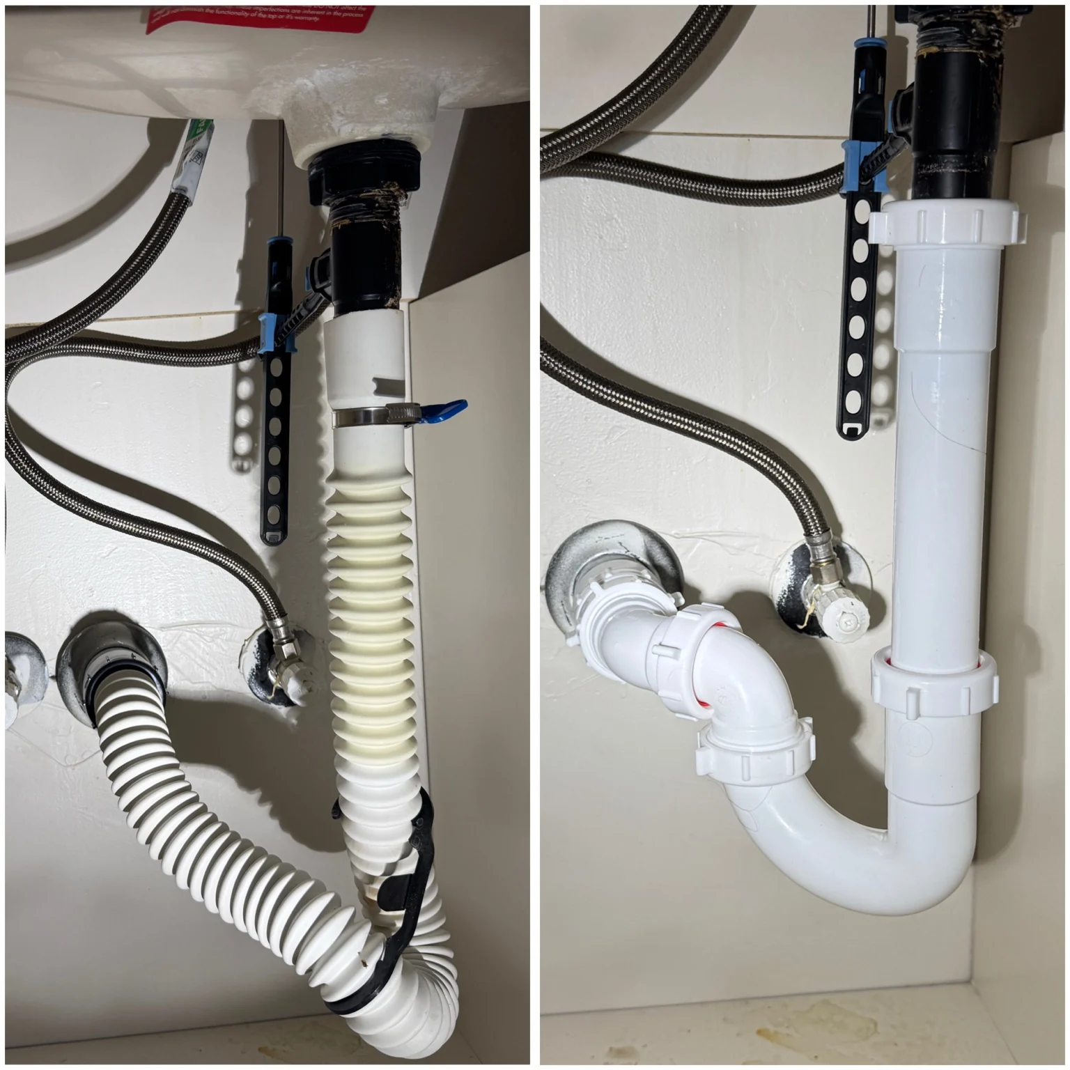 Bathroom sink drain repaired with proper fittings