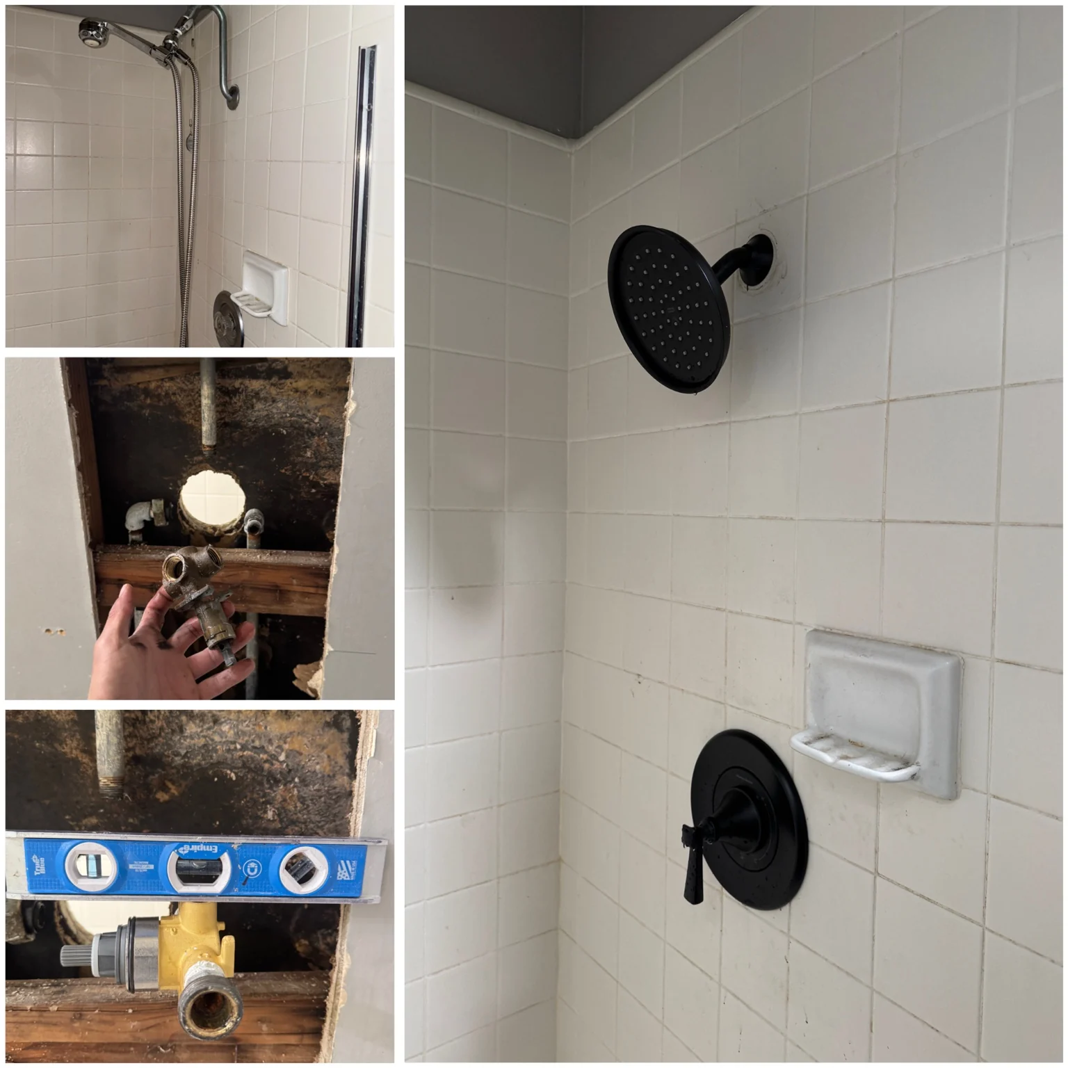 Shower valve repair from a corroded valve to finished trim